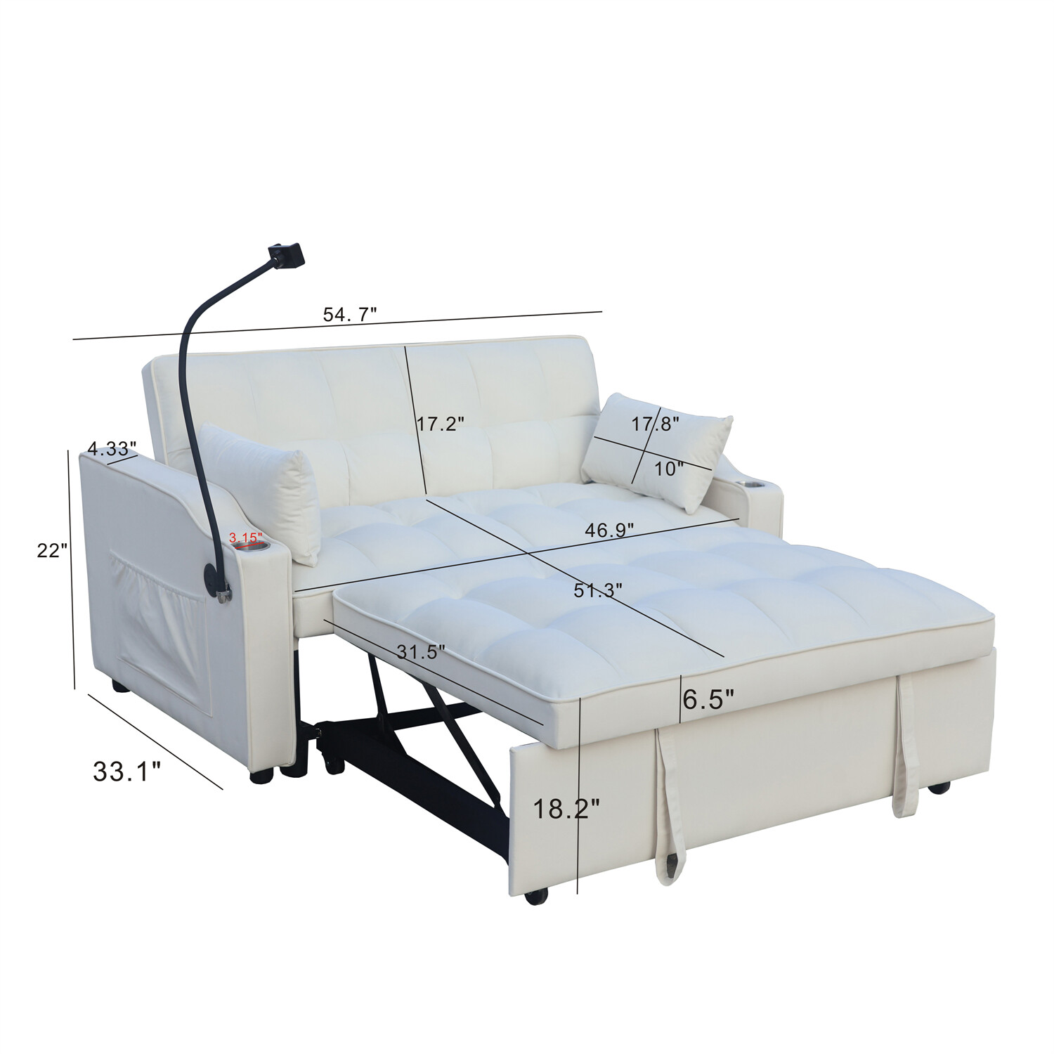Convertible Sleeper Sofa Bed Loveseat Sofa 2-Seater Couch w/ Pull-Out Bed