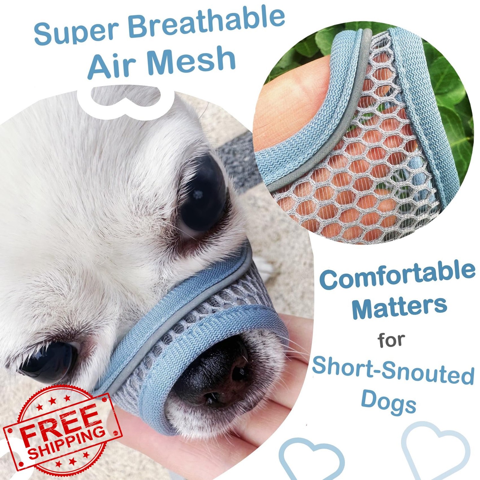 Summer Blue XXS Dog Muzzle Small Shih Tzu Short Snout