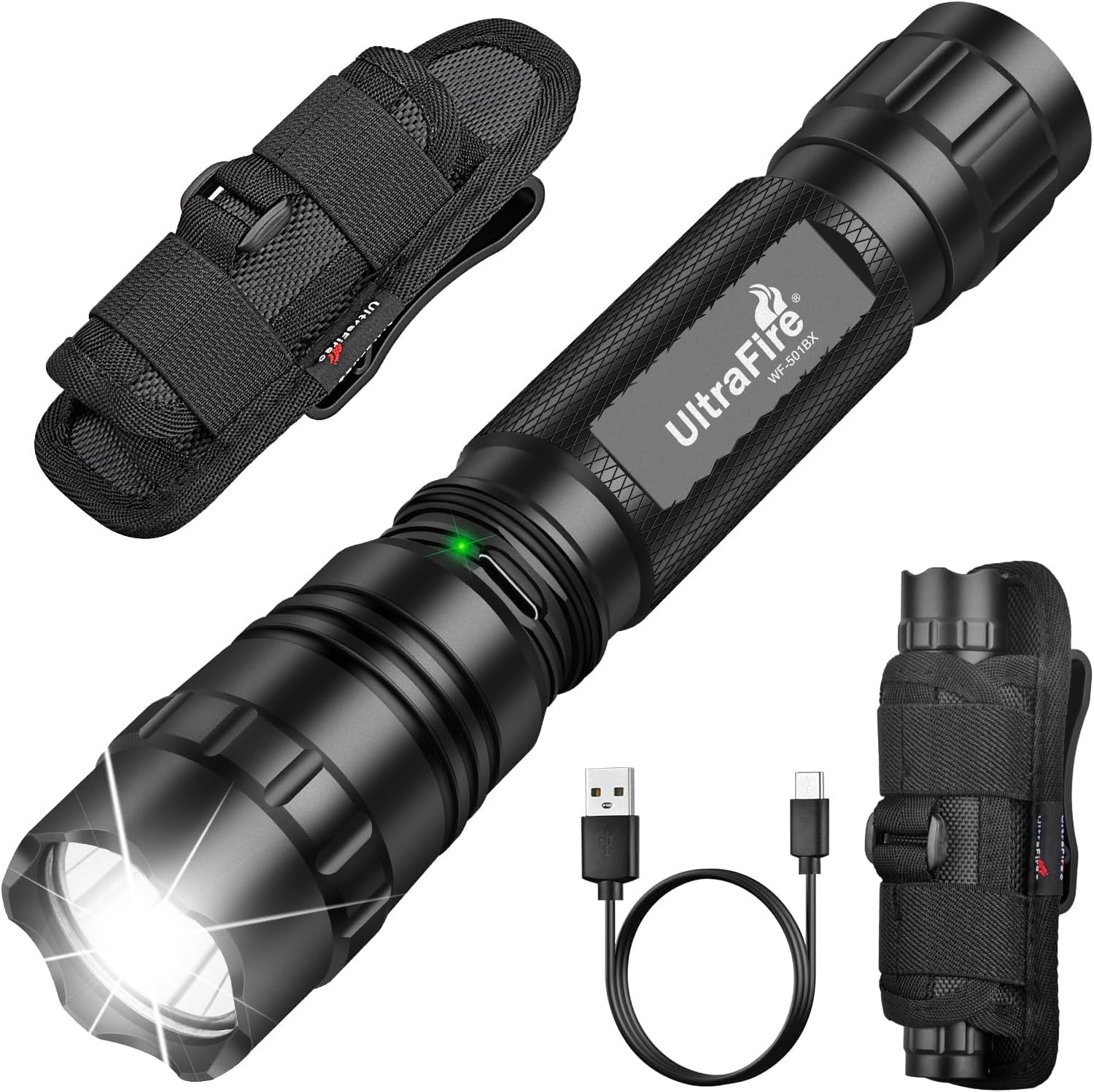 1000 Lumen Tactical Flashlight with Holster for Law Enforcement