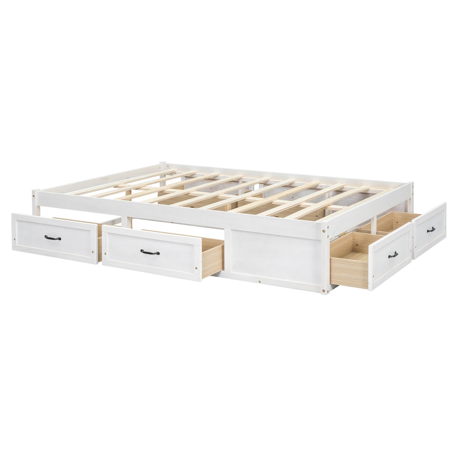 Full/Queen Size Bed Frame Wood Platform Bed Frame with 6 Drawers for Bedroom