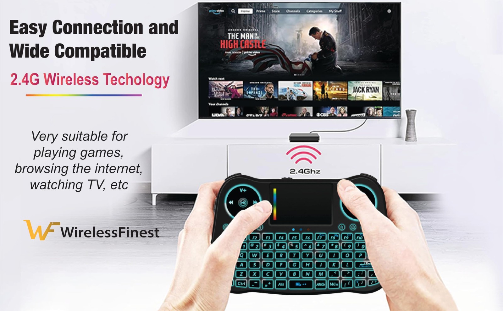 Wireless Mini Handheld Smart TV Remote Keyboard Touchpad Mouse Combo Black