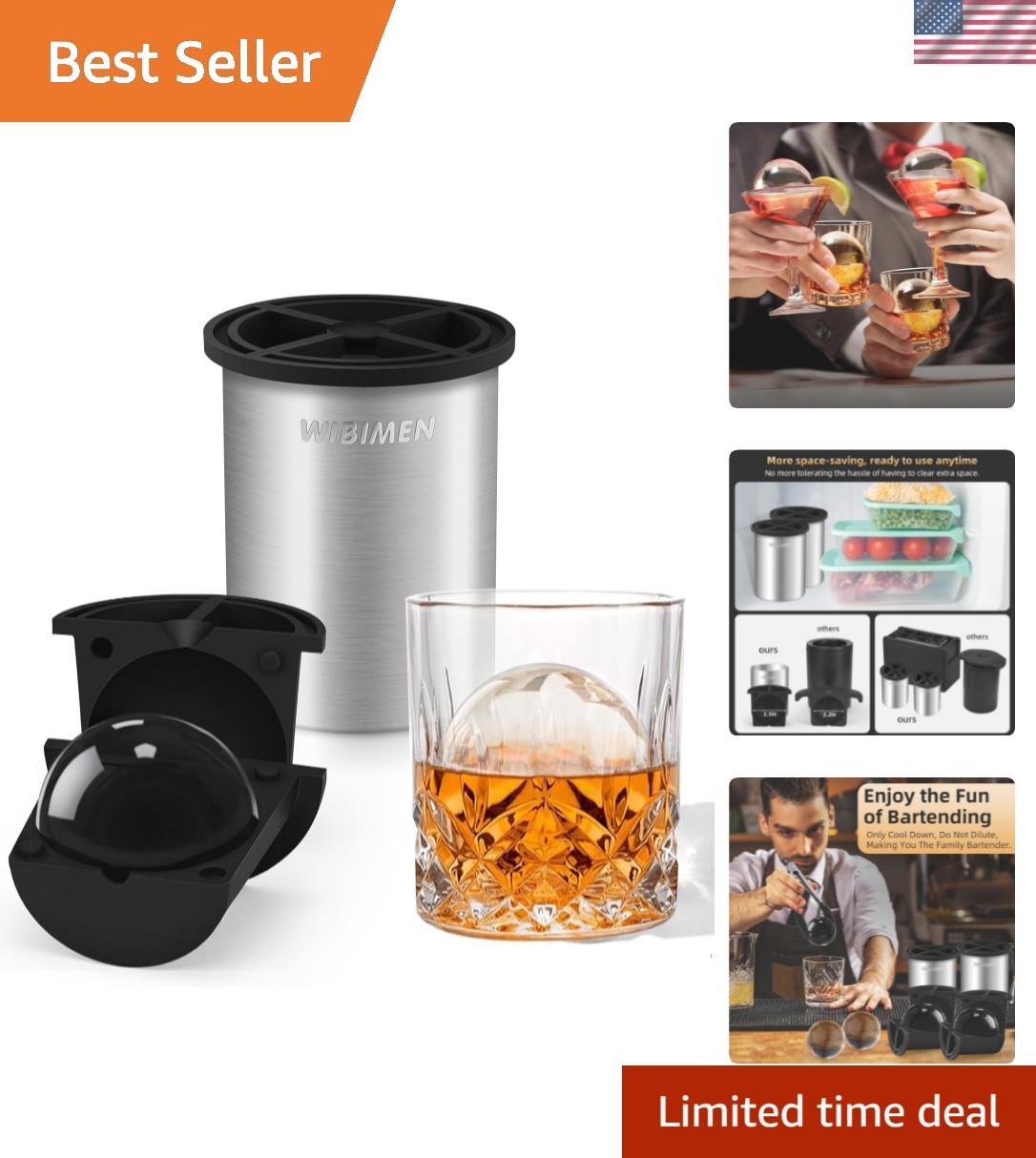 Compact Clear Ice Maker - 2.5-Inch Stainless Steel Ice Ball Mold for Cocktails
