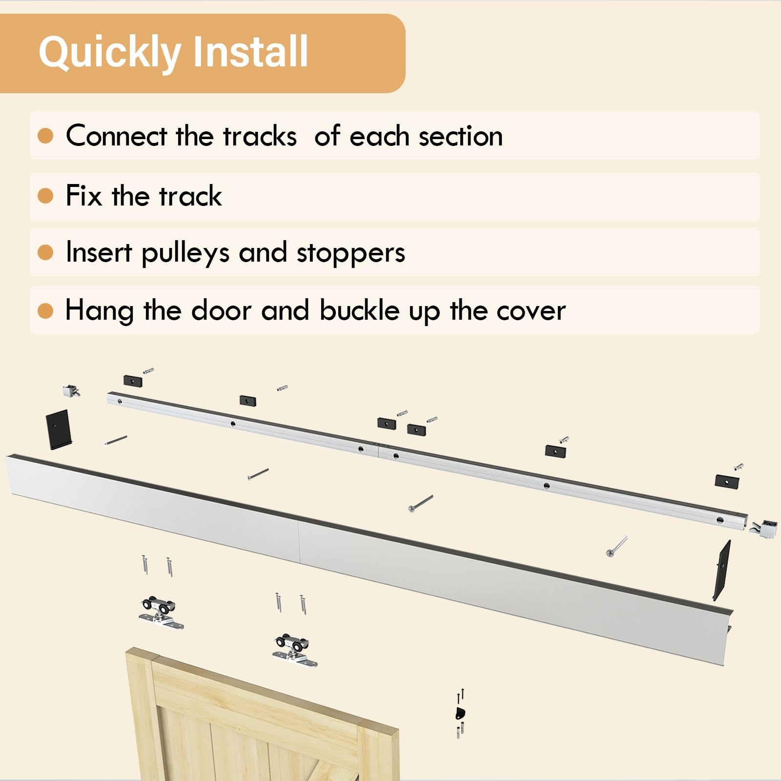 Barnbase 8Ft Sliding Barn Door Hardware Clearance Aluminium Alloy Rail Hardware