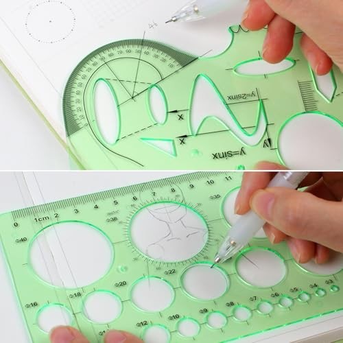 11PCS Geometric Drawings Templates, Drafting Stencils Measuring Tools,