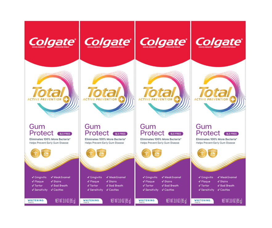 Colgate Total Active Prevention Gum Protect Whitening Toothpaste Mint, 3.0 oz x4
