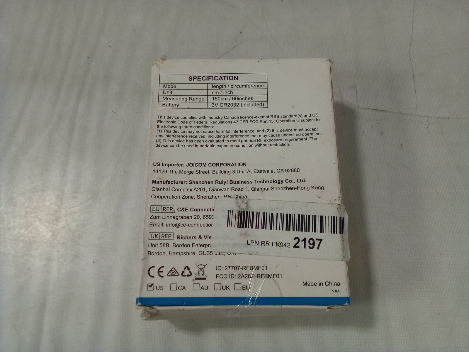 Renpho Smart Body Tape Measure, Model: RF-BMF01