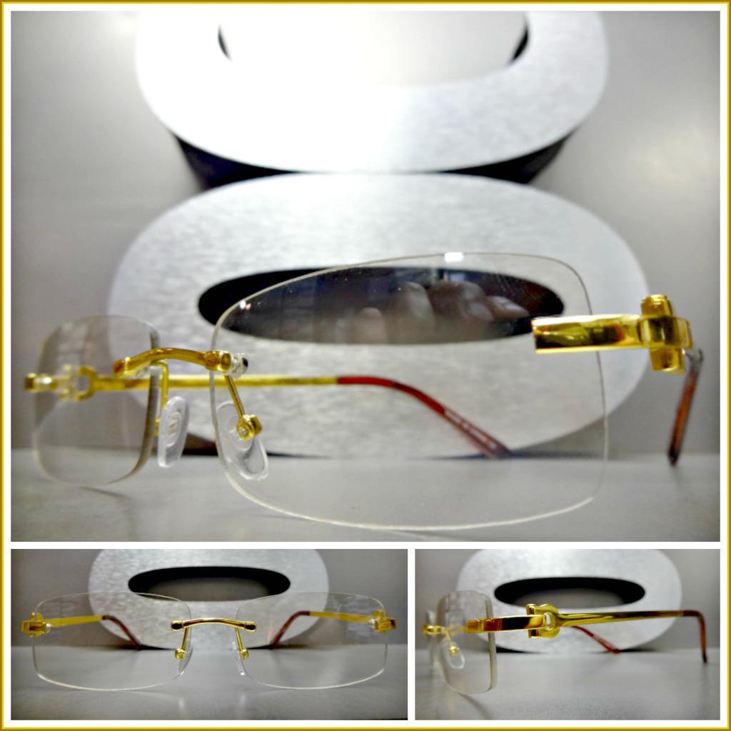 Men Classy Elegant Sophisticated Style Clear Lens EYE GLASSES Gold Rimless Frame