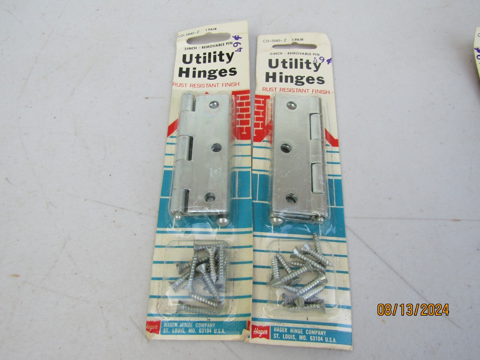 Vintage HAGER Utility Hinges 3" CD-1840Z 1 Pair Each 2 Packages NOS USA