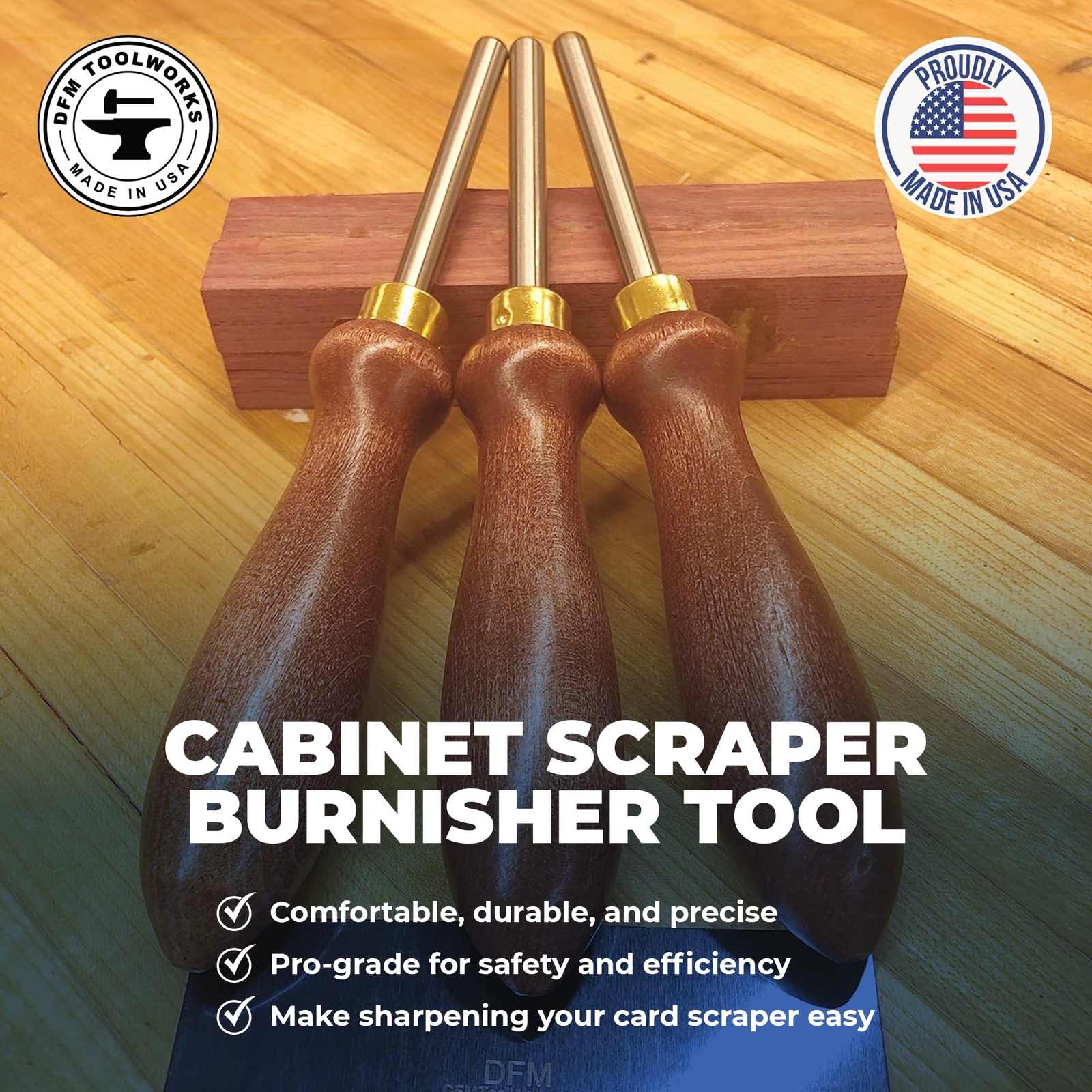 Cabinet Scraper Burnisher Tool - with Hard Maple Handle and Super Hard High Spee