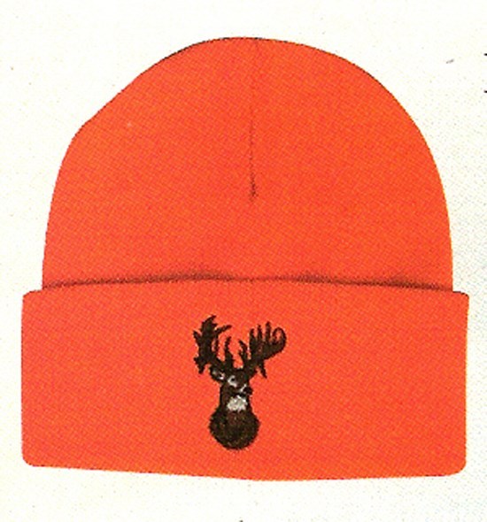 Orange Watch Cap Knit  Beanie w/ Deerhead Hunting Hat