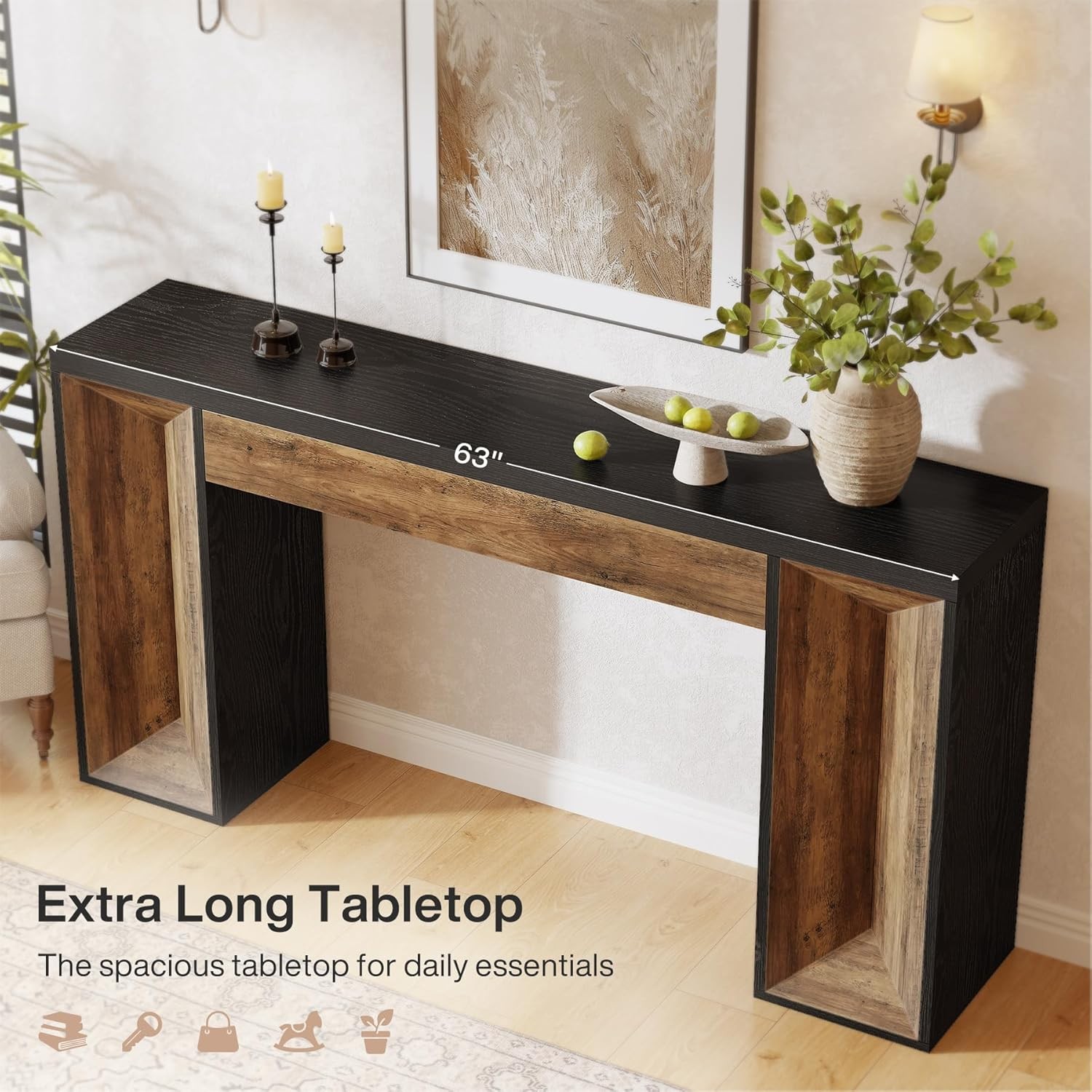 63-Inch Farmhouse Console Table Rectangular Wood Entryway Table for Hallway