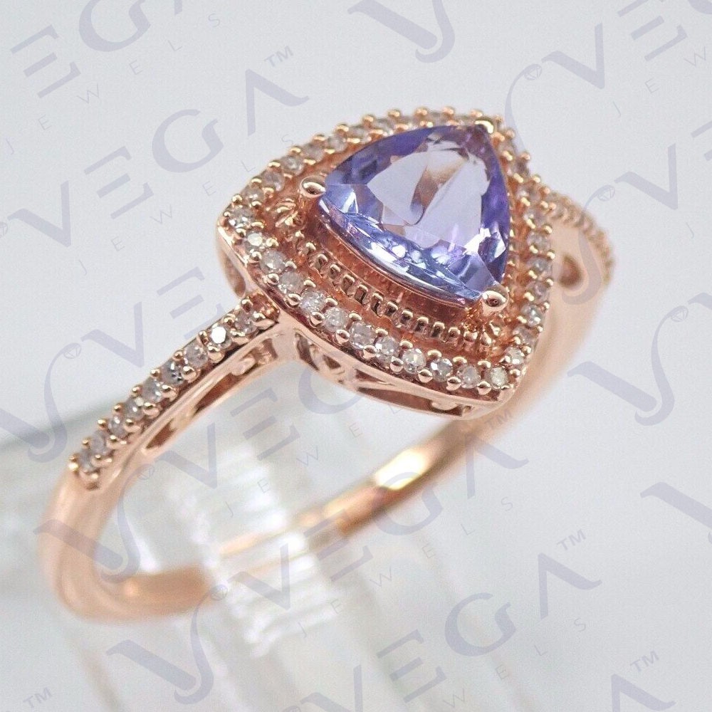 5.60Crt Trillion Natural Tanzanite & Diamond 100% Real 14k SOLID Rose Gold Ring