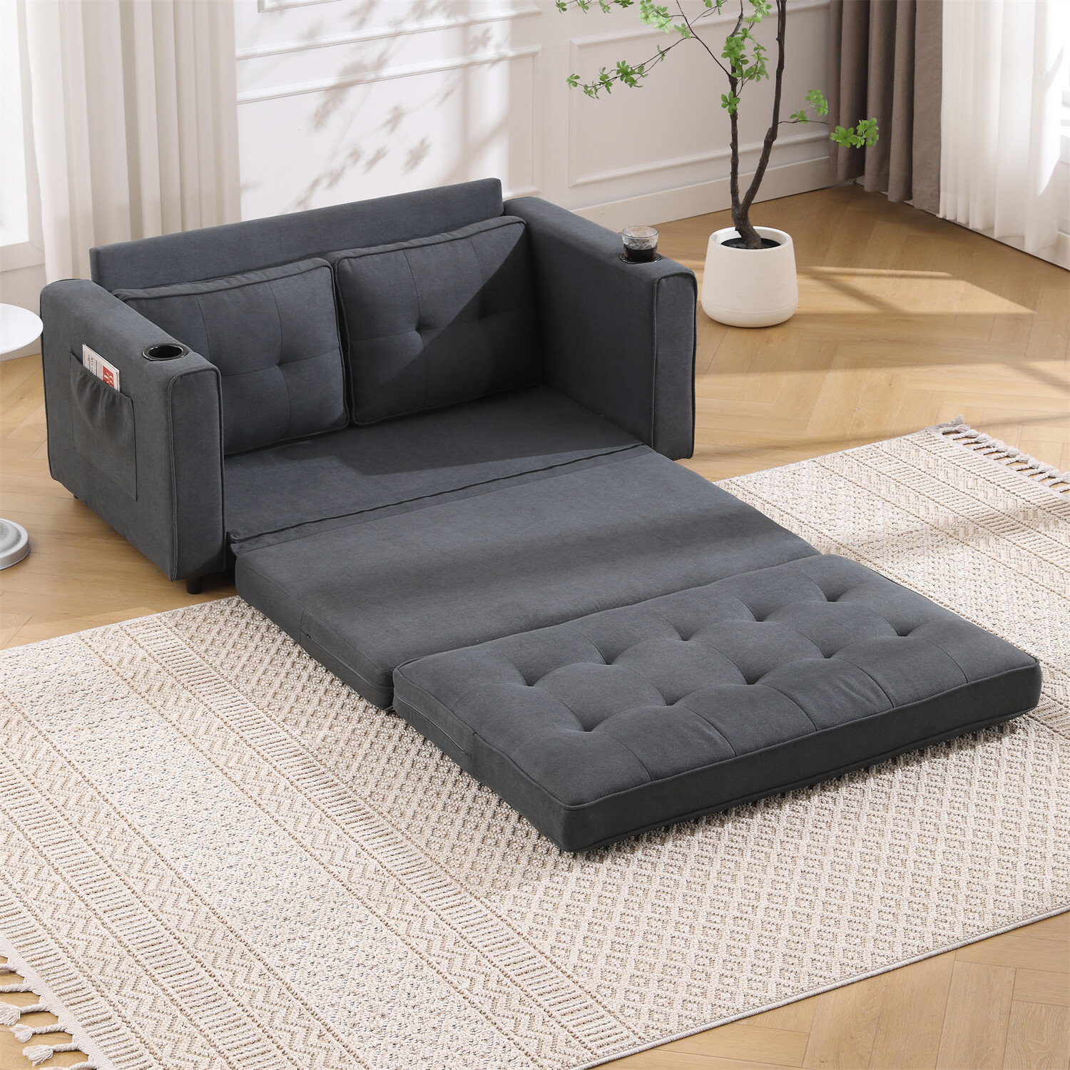 Convertible Sofa Bed Loveseat Futon Sofa Couch w/ Pull-Out Bed Dark Gray