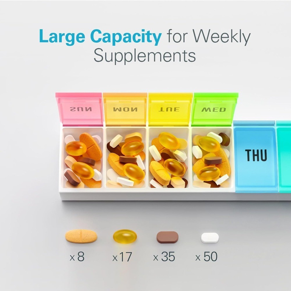 Weekly Pill Organizer 7 Day Large Easy Open Pill Box with Secure Closure, Daily