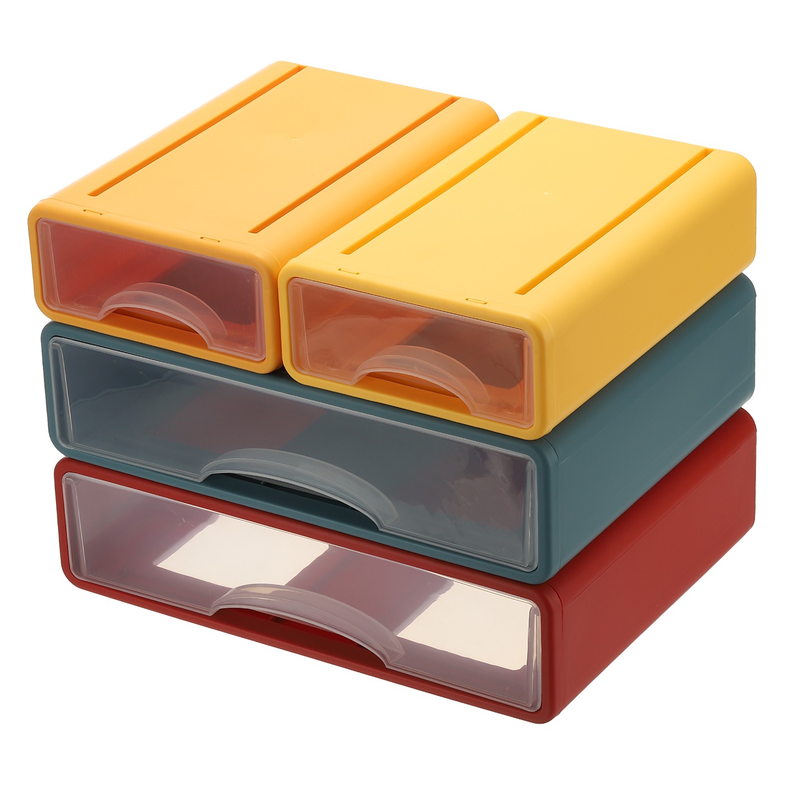 Desk Organizer with Drawers, 4Pcs, Yellow/Blue/Orange/Red