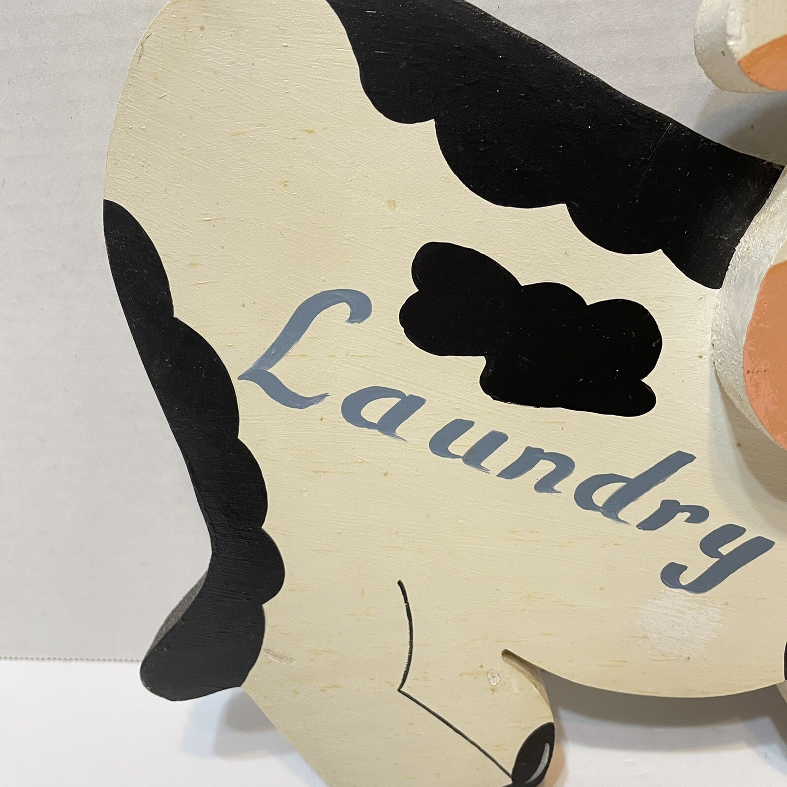 Vintage Handmade Wooden Hand Painted Laundry Cow Wall Hanging 10.75 x 10 in