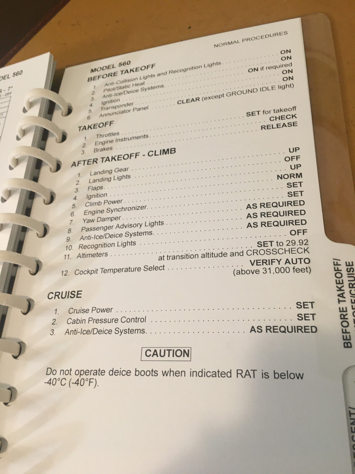 Cessna Citation V, Model 560 Pilot's Normal Procedures Checklist
