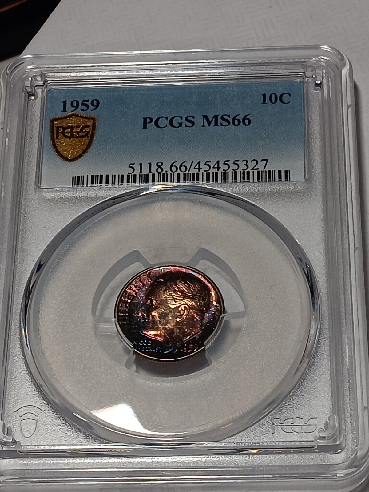 1959 Roosevelt Silver Gold SHIELD PCGS MS66 Stunning Toning