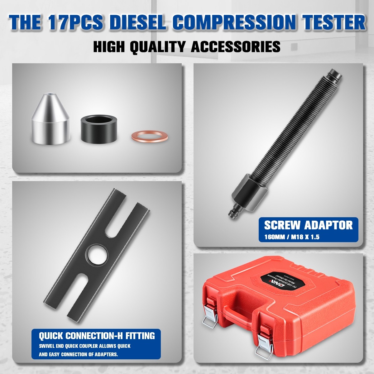 TU-15B Diesel Engine Compression Gauge Tester Pressure Meter Tool Kits 1000 Psi