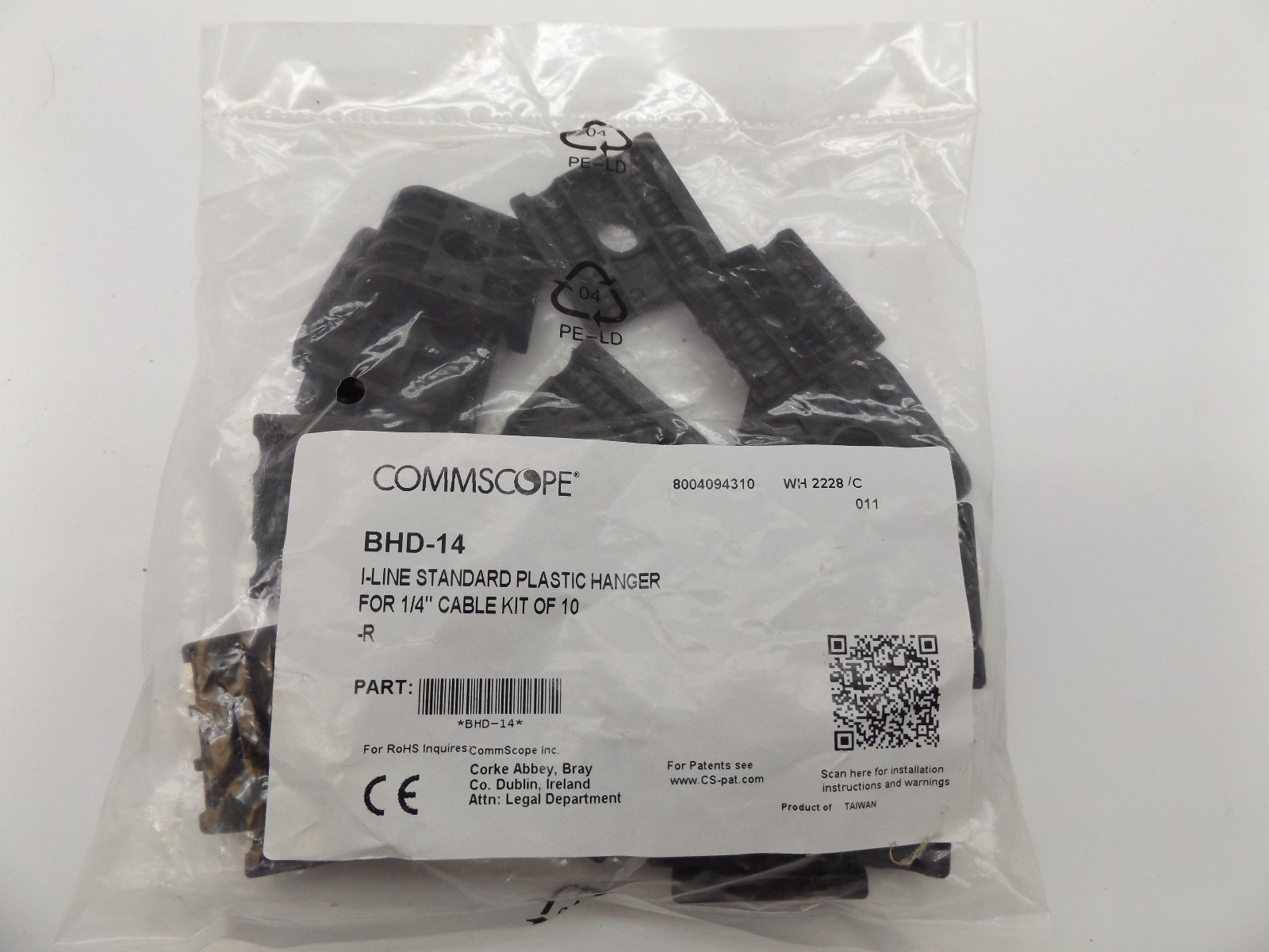 COMMSCOPE BHD-14 I-LINE STANDARD PLASTIC HANGER FOR 1/4" CABLE, KIT OF 10