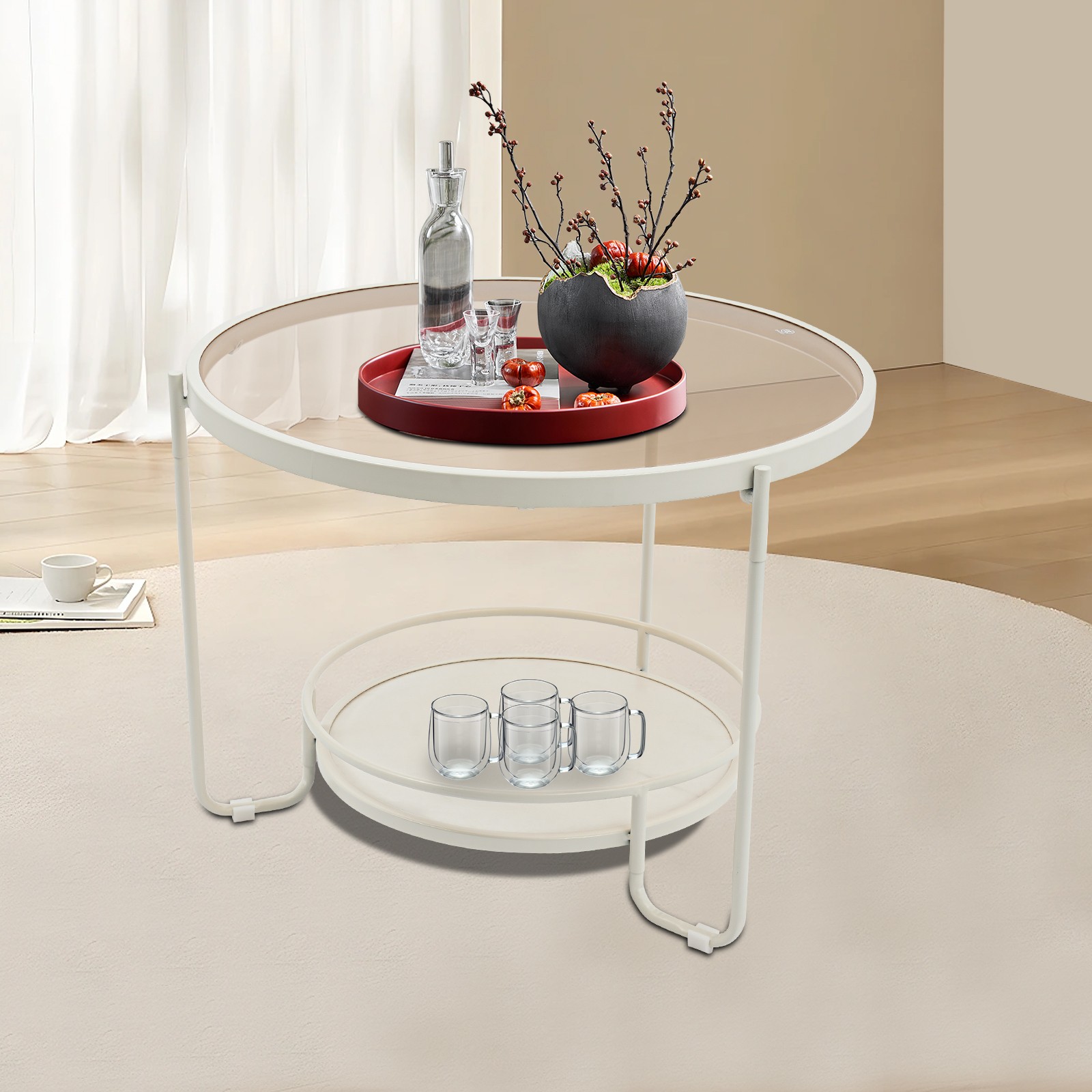 Modern Round 2-Tier Side Table, Coffee Table,tea table for balcony, study room