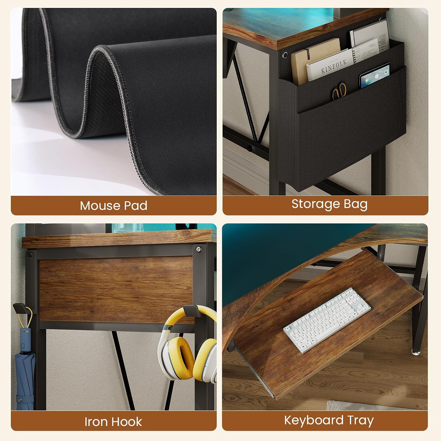 39" Spacious Corner Desk with Hutch, Storage for Small Space | 62" Triangular Co