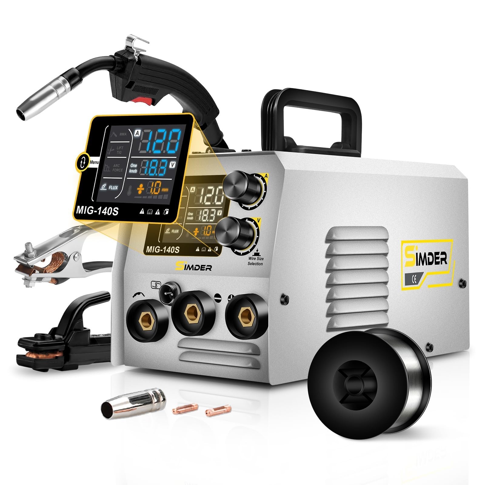 SSIMDER 140A MIG Welder Flux Core 110V 220V 3 in 1 with 1lb Wire, IGBT Invert...