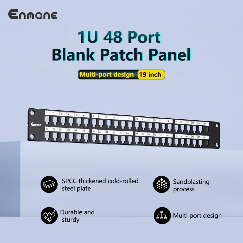 48 Port Blank Keystone Patch Panel Rackmount Wall Mount 1U 19 Inch RJ45 Network