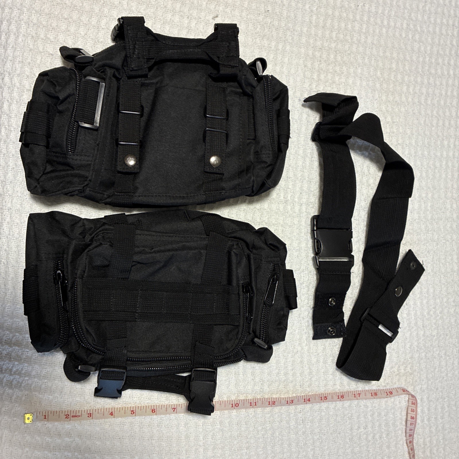 2 Black Bags Nylon Small 5 Pockets With Straps New