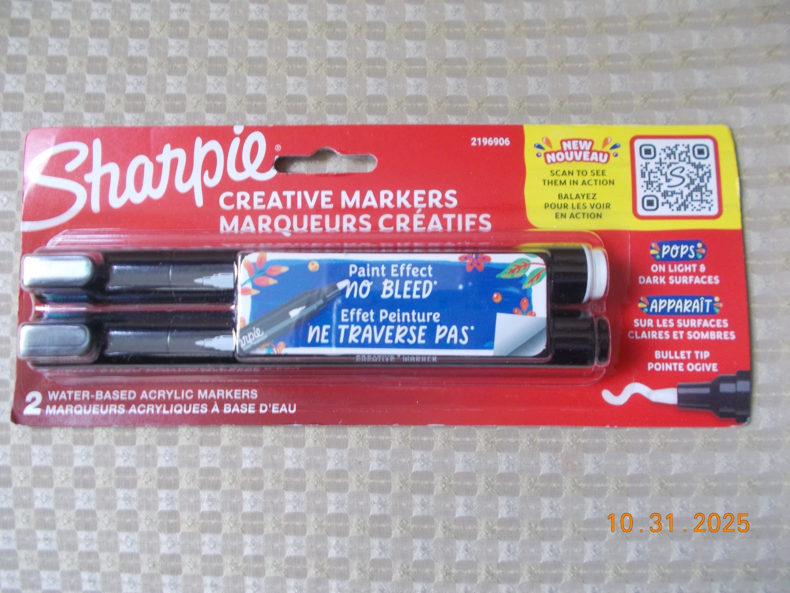 New Sealed Sharpie Creative Bullet Tip Water-Based Acrylic Markers, 1 Blk, 1 Wht