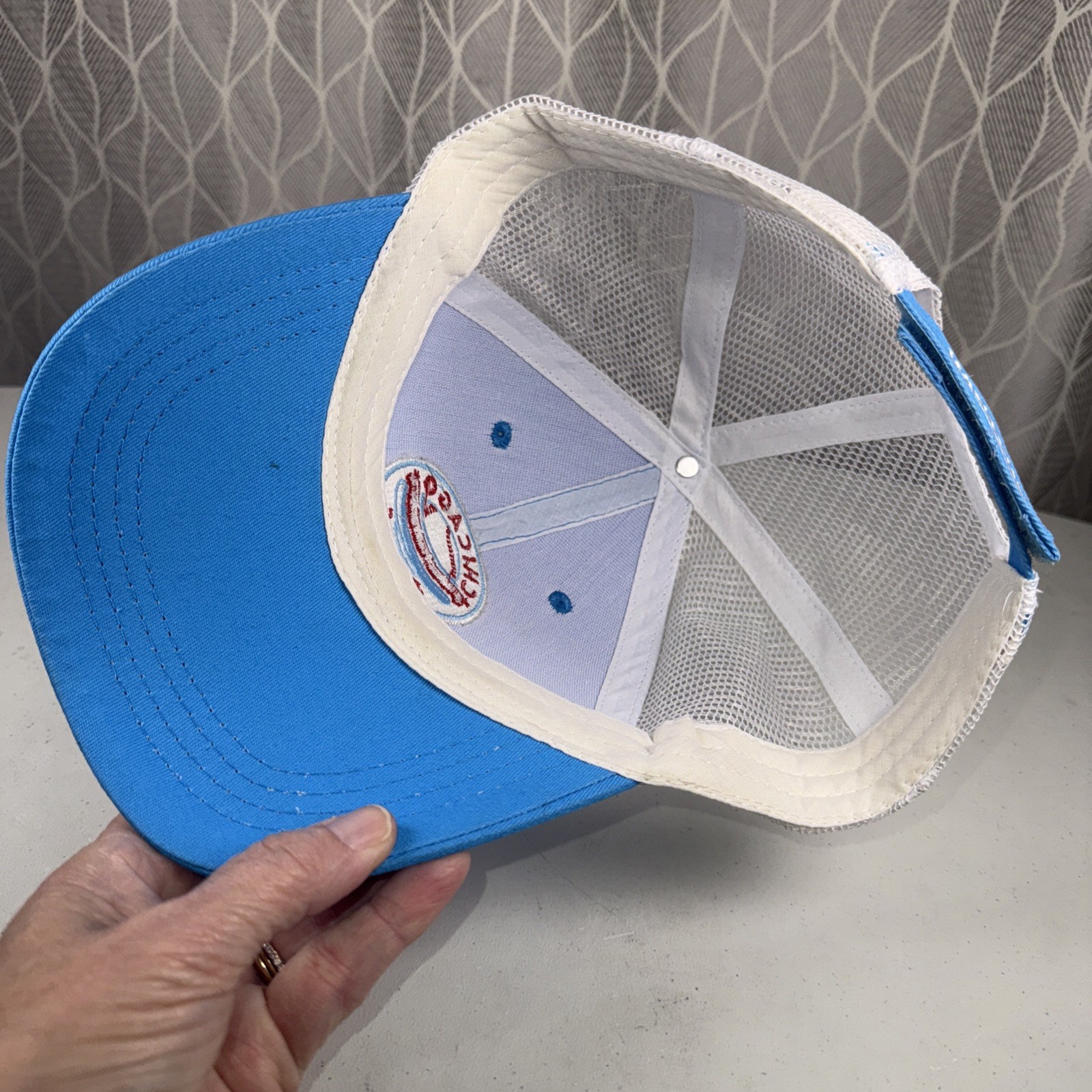 Chicago Dogs Logo Patch on Brite BLue White Mesh Trucker hat Cap Hook Loop