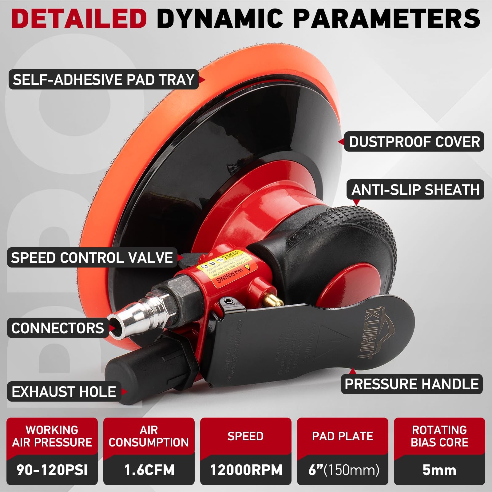 Kuimit Professional 6 Dual Action Random Orbit Air Sander Pneumatic Palm Sander