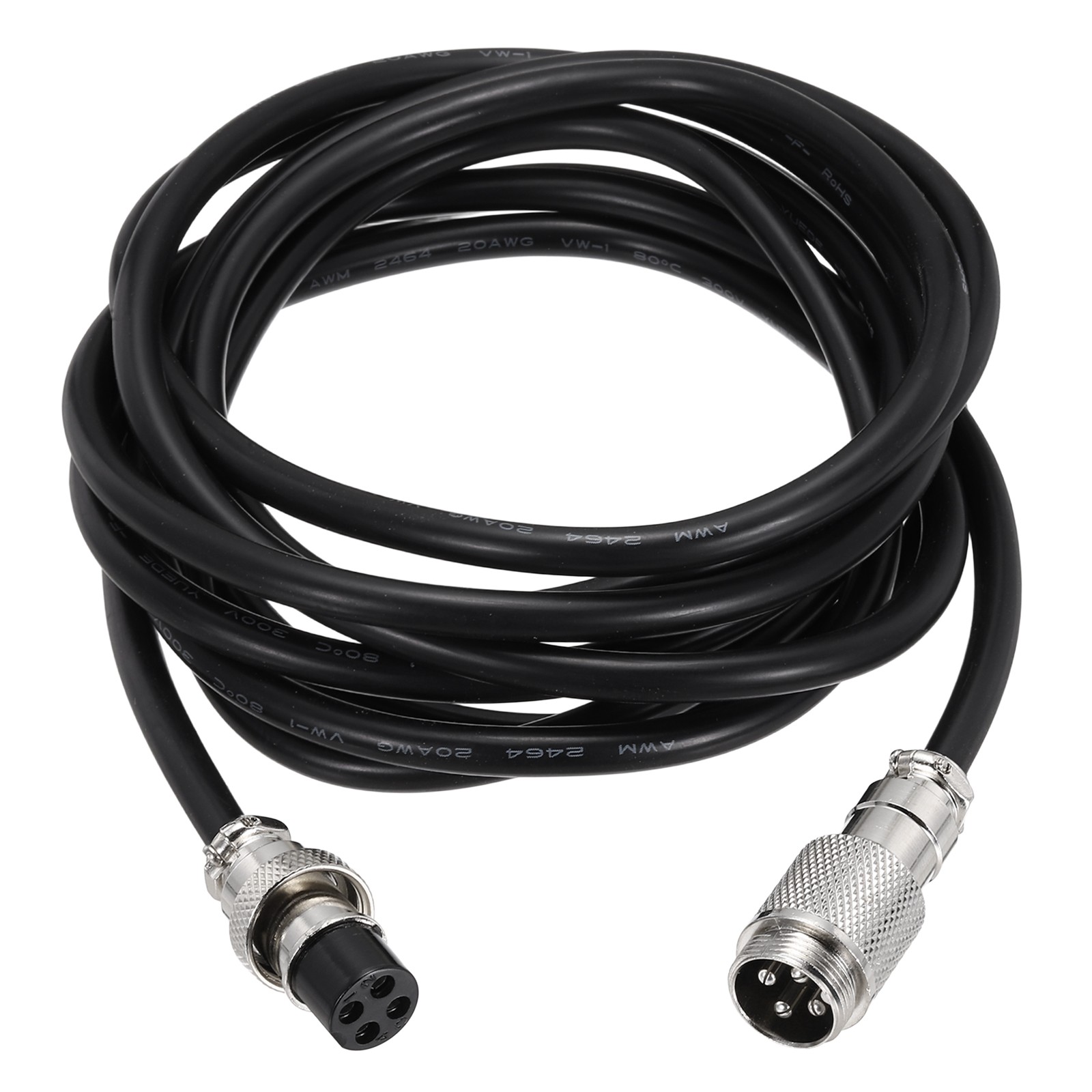 9.9ft GX16 4 Pin Cable Male to Female Head Aviation Cordset 22AWG, Black
