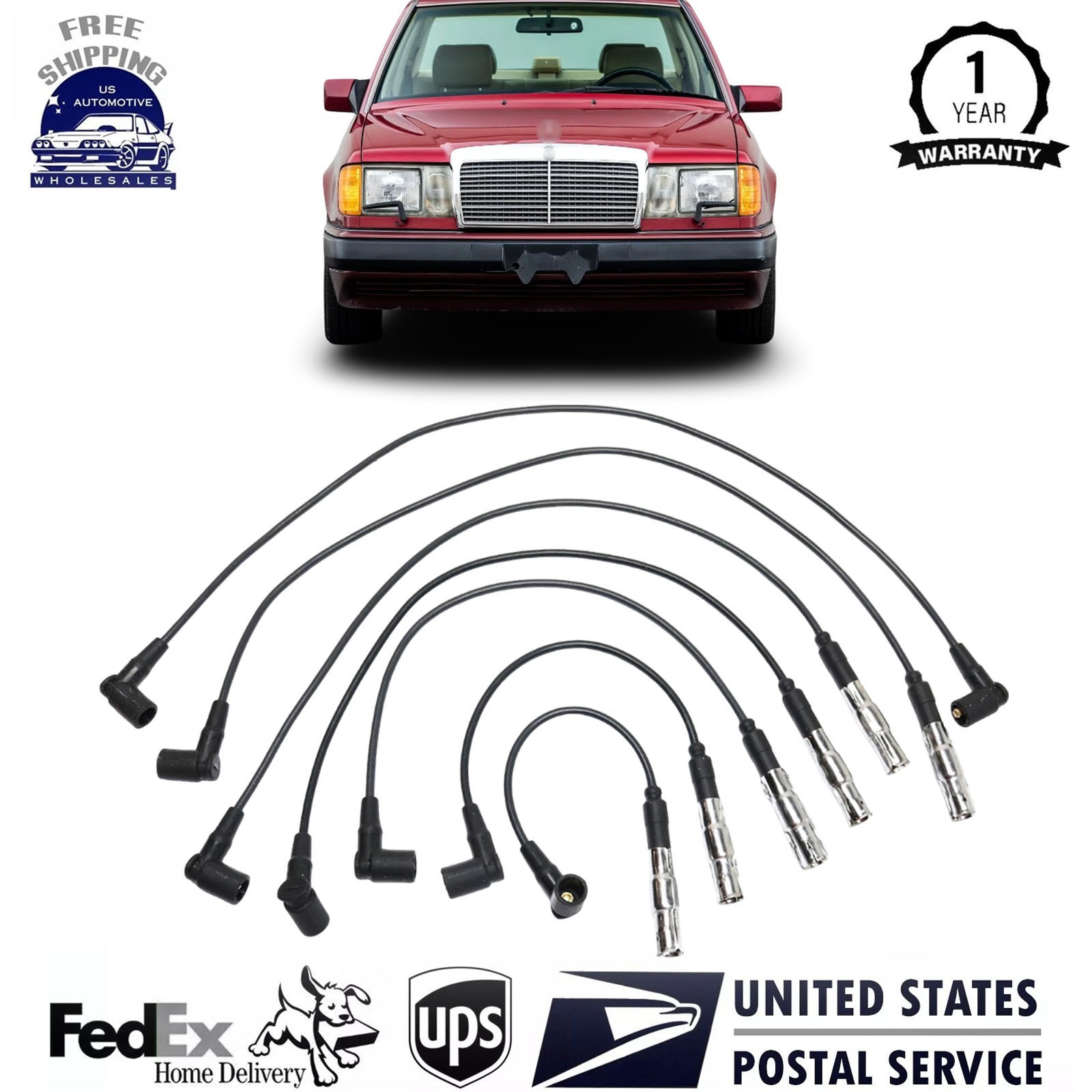 Spark Plug Wires Set of 6 For Mercedes 190 Mercedes-Benz 190E 260E 300CE 300E