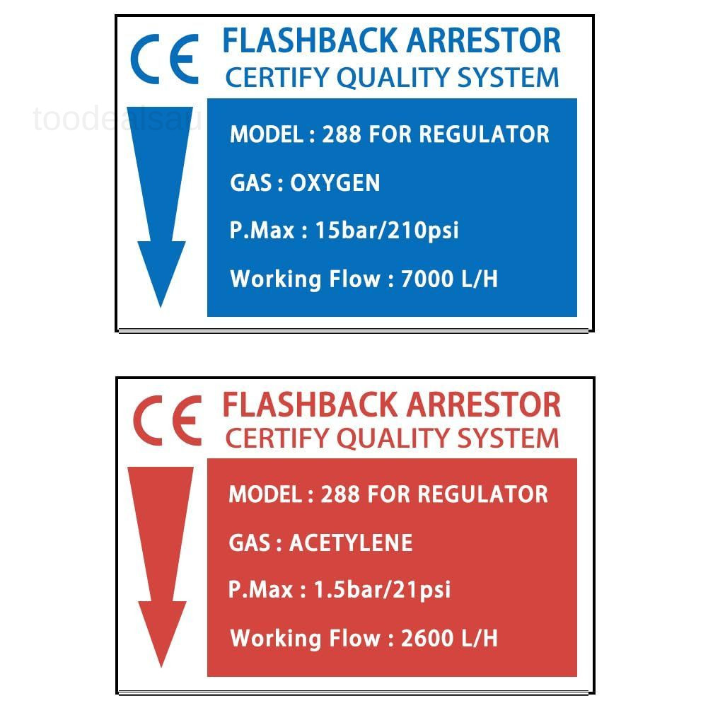 Oxygen & Acetylene/Propane Flashback Arrestors Set Regulator End 9/16-18 Threads