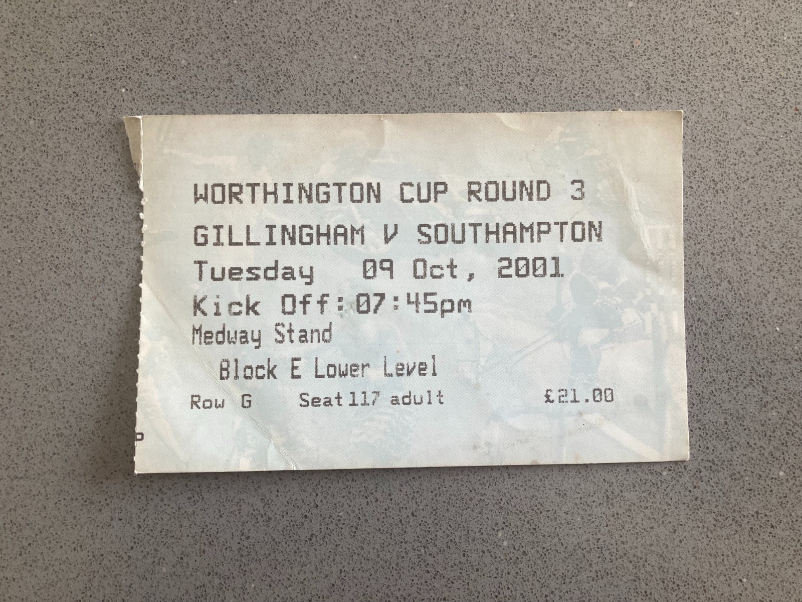 Gillingham v Southampton 2001-02 Match Ticket