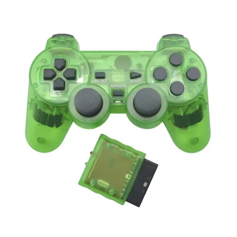 2.4G Wireless Game Controller for PS2, Transparent Gamepad Joystick, Dual Vibrat