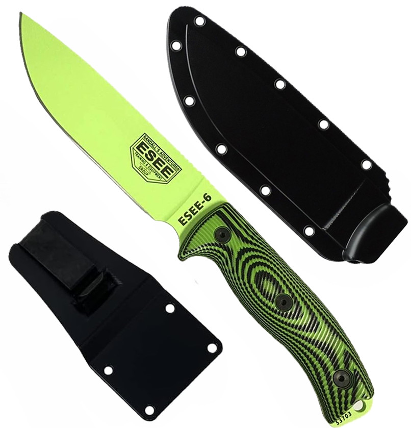 ESEE-6 Survival Knife Venom Green Blade 3D Neon Green G10 Handle Sheath 6PVG-007