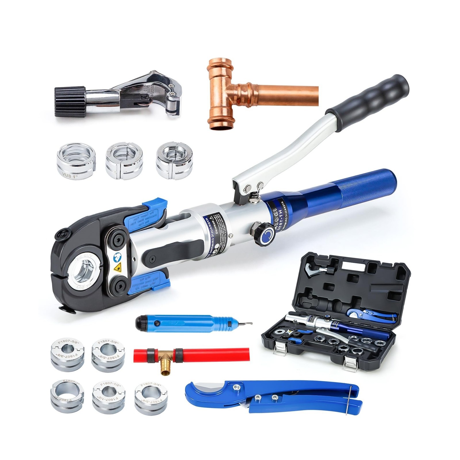 Hydraulic Copper Pipe Tube Fittings Crimping Tools with 1/2",3/4" and 1" Dies...