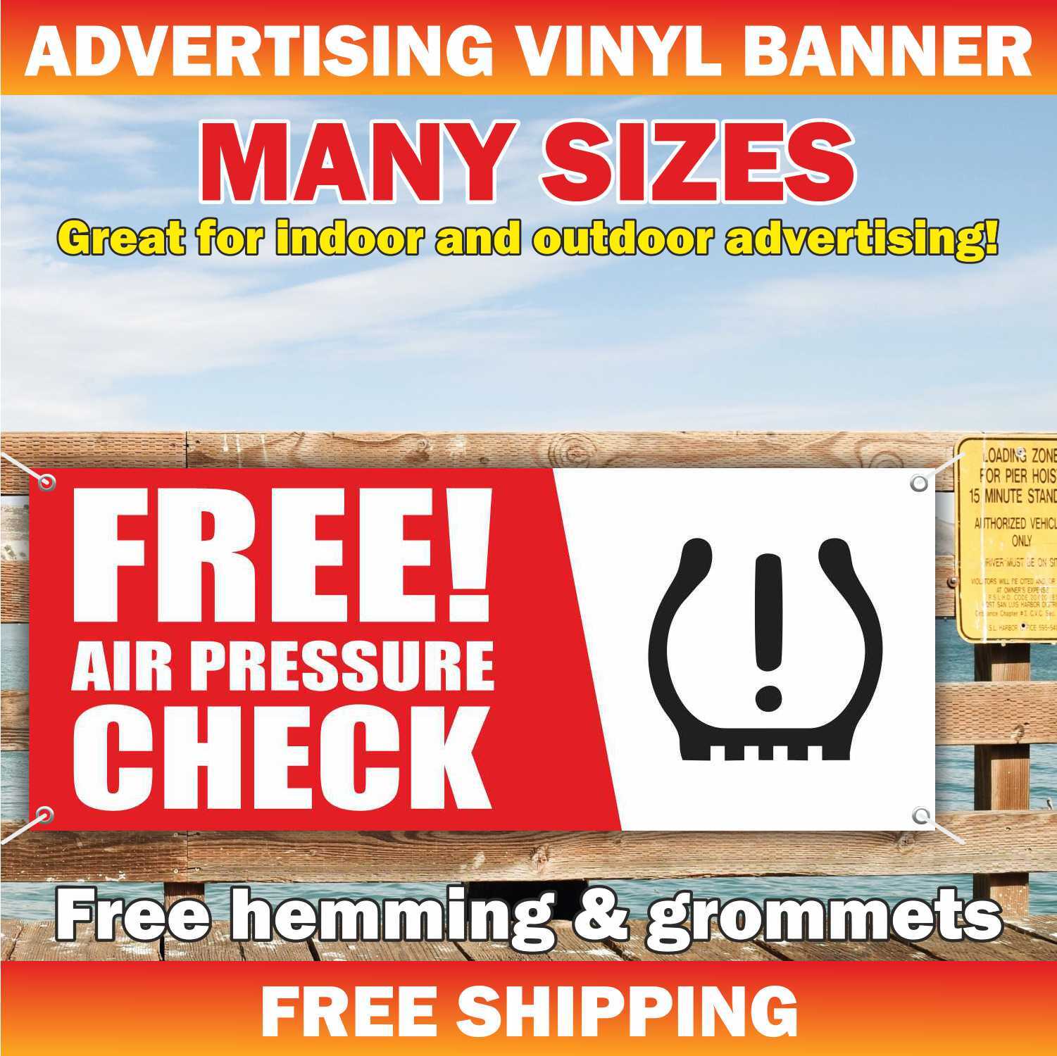 FREE AIR PRESSURE CHECK Advertising Banner Vinyl Mesh Sign service repair check