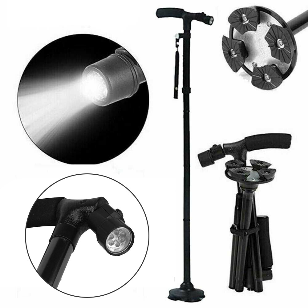 Adjustable Folding Aluminum LED Walking Stick Cane Collapsible Hiking Crutches