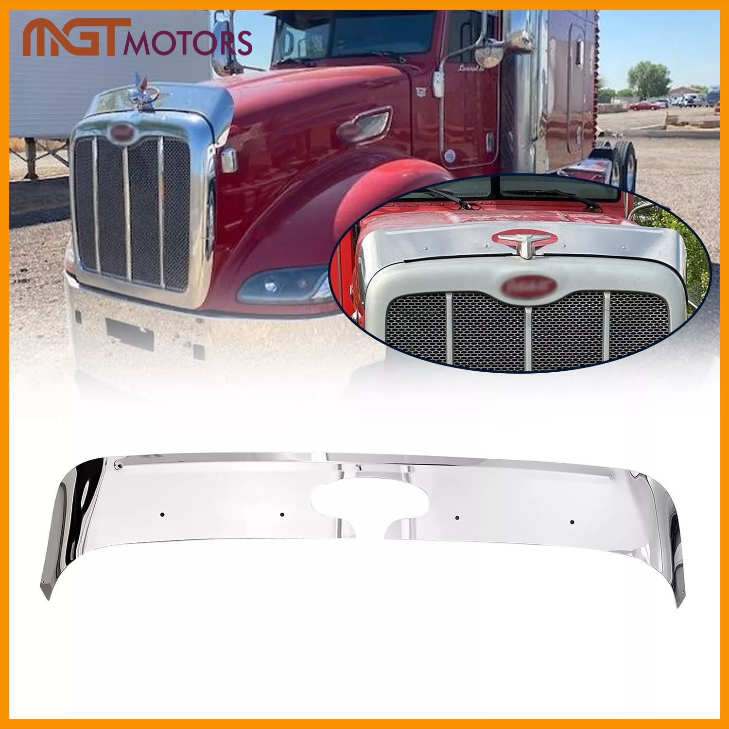 430 Stainless Steel Hood Shield Bug Deflector For Peterbilt Truck 384/386 2006+