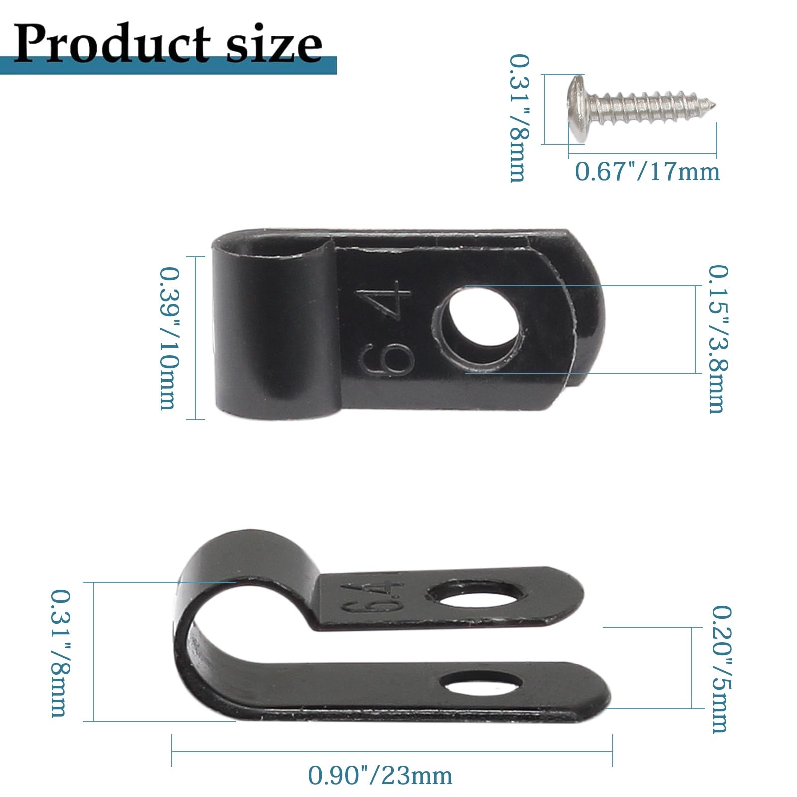 50 Pcs 1/4 Inch Black Nylon Screw Mounting R-type Cable 1/4, 50