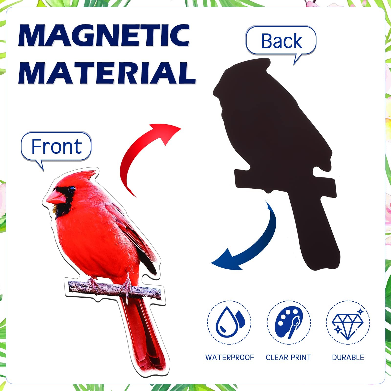 8 Pcs Cardinal Bird Screen Door Magnets Flexible Decorative Double Sided Screen