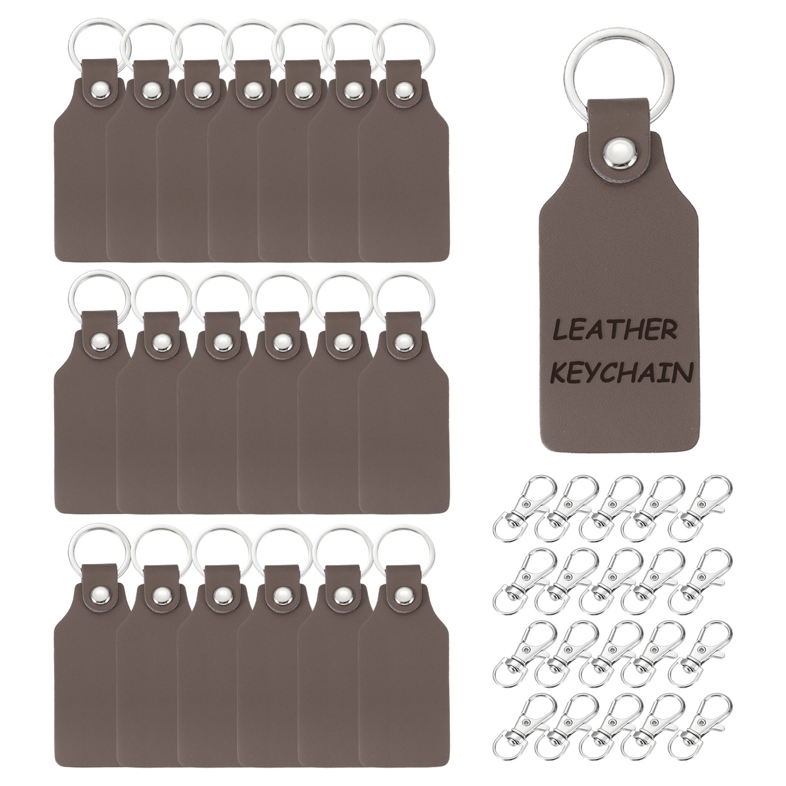 20Pcs Leather Keychain Blanks 22mm ID x 28mm OD Square Shaped,Dark Brown