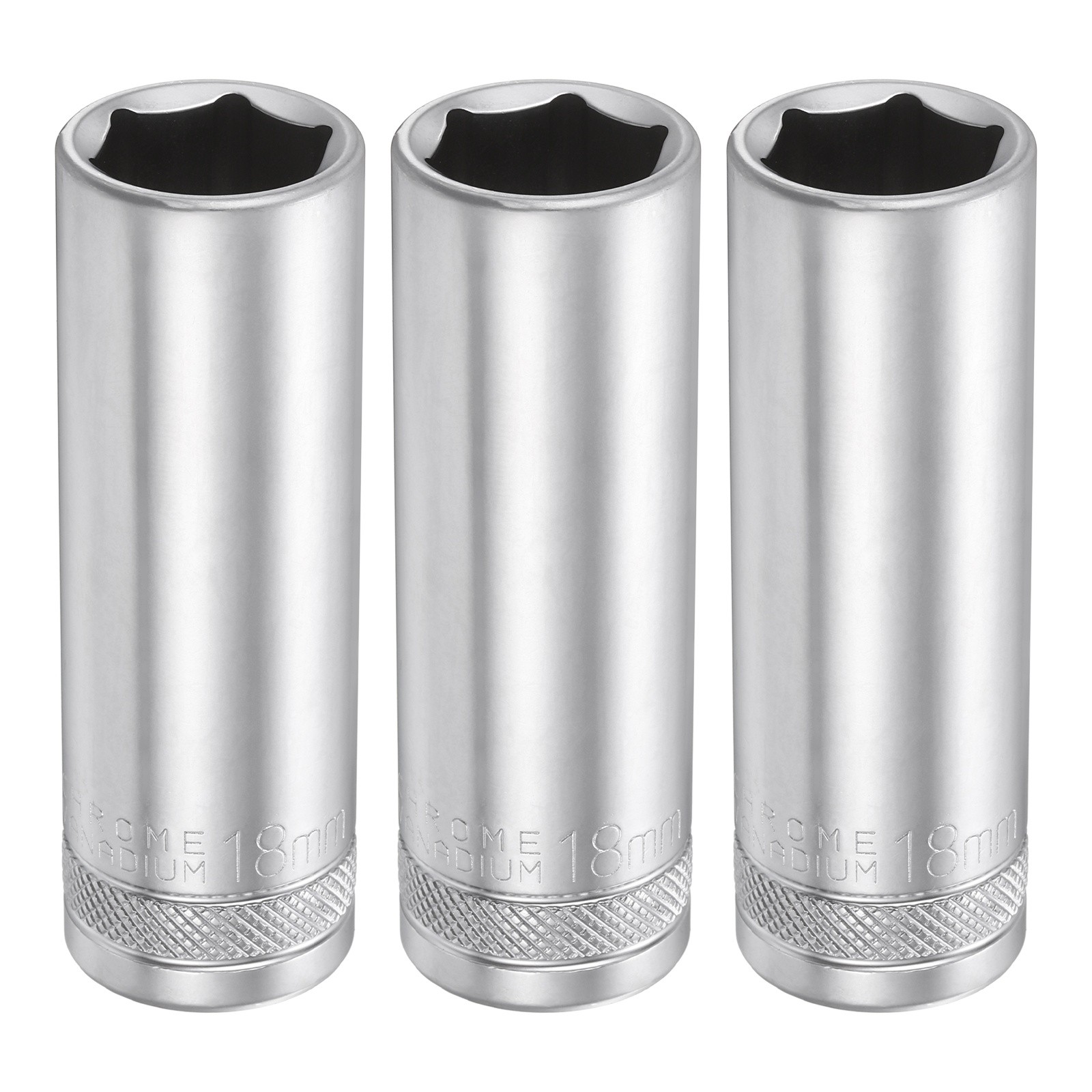 3pcs 6 Points Deep Socket 1/2" Drive 18mm Nickel Plating Hex Socket 3.1" Long