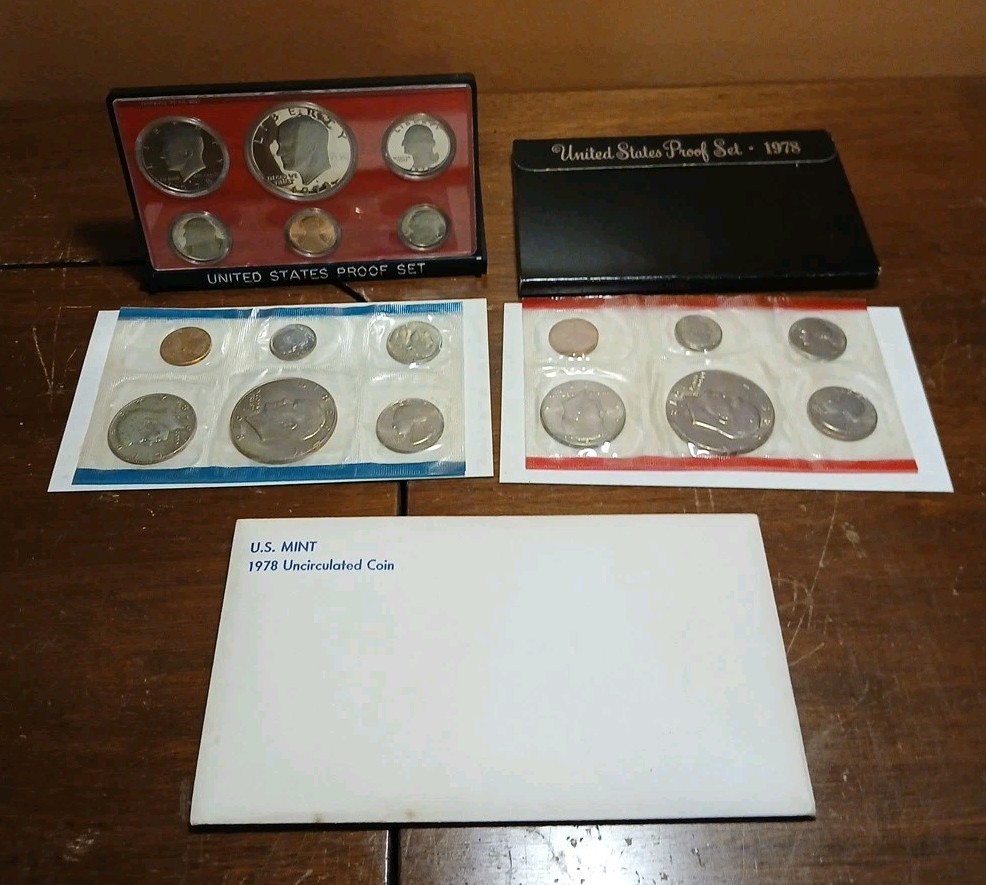 1978 Proof Set (6 coins) & 1978 Uncirculated Set (12 coins) 3 Eisenhower Dollars
