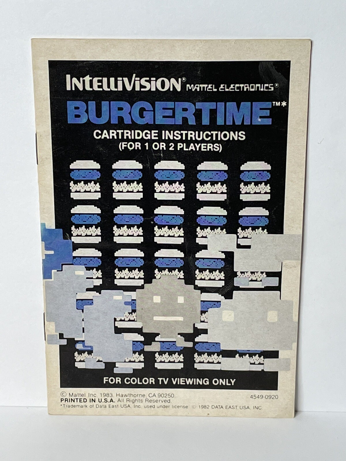 Burger Time Intellivision MANUAL ONLY Authentic Mattel MANUAL NO GAME