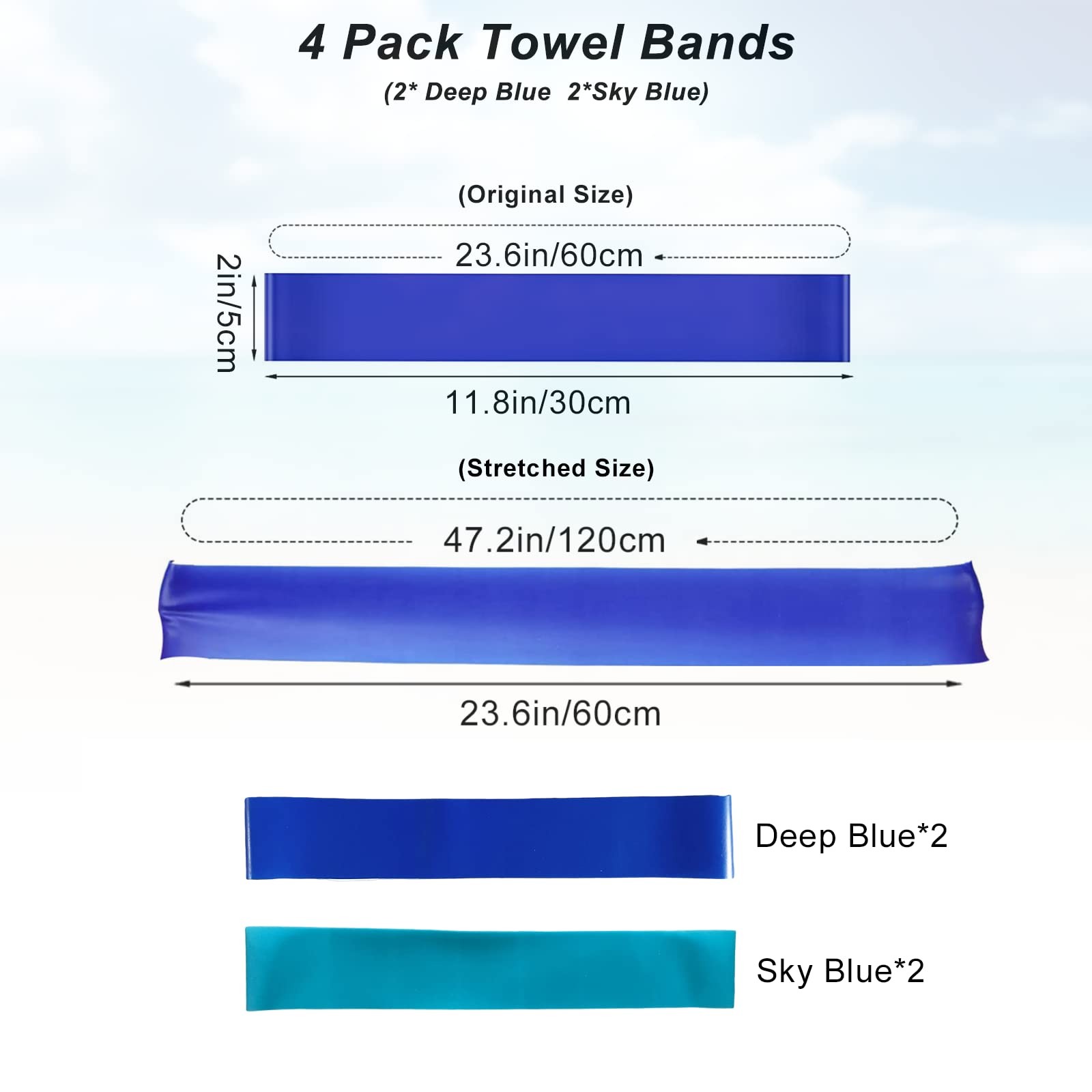 4 Pack Towel Bands, Bands for Beach 4 Wind Proof, Blue & Sky