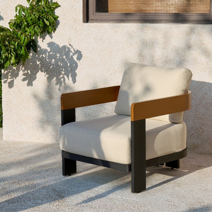 Outdoor Lounge Chair, Patio Armchair Club Chair With Cushions & Aluminum Frame